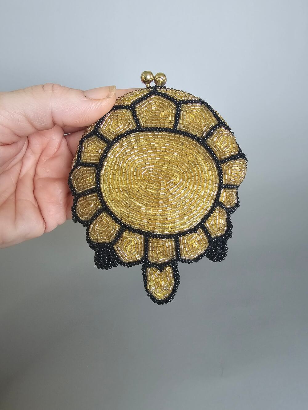 Vintage Handmade Nano Beaded Turtle Clutch 1940s